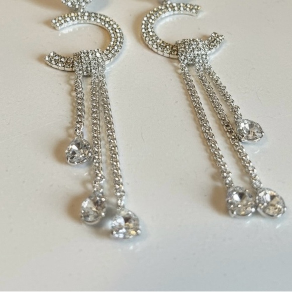 Elegant Silver Tone‎ Crystal Drop Earrings - Women Jewelry